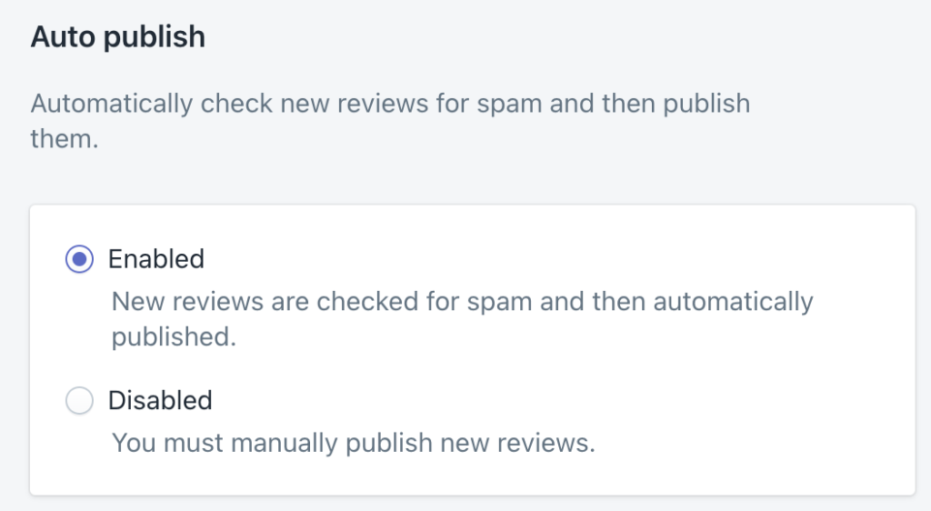 ShopifyアプリProduct Reviewsのアプリ設定自動投稿の制御