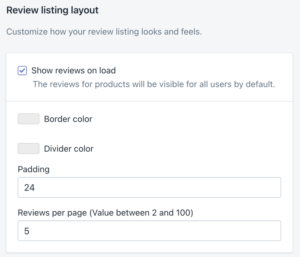 ShopifyアプリProduct Reviewsのアプリ設定デザイン調整