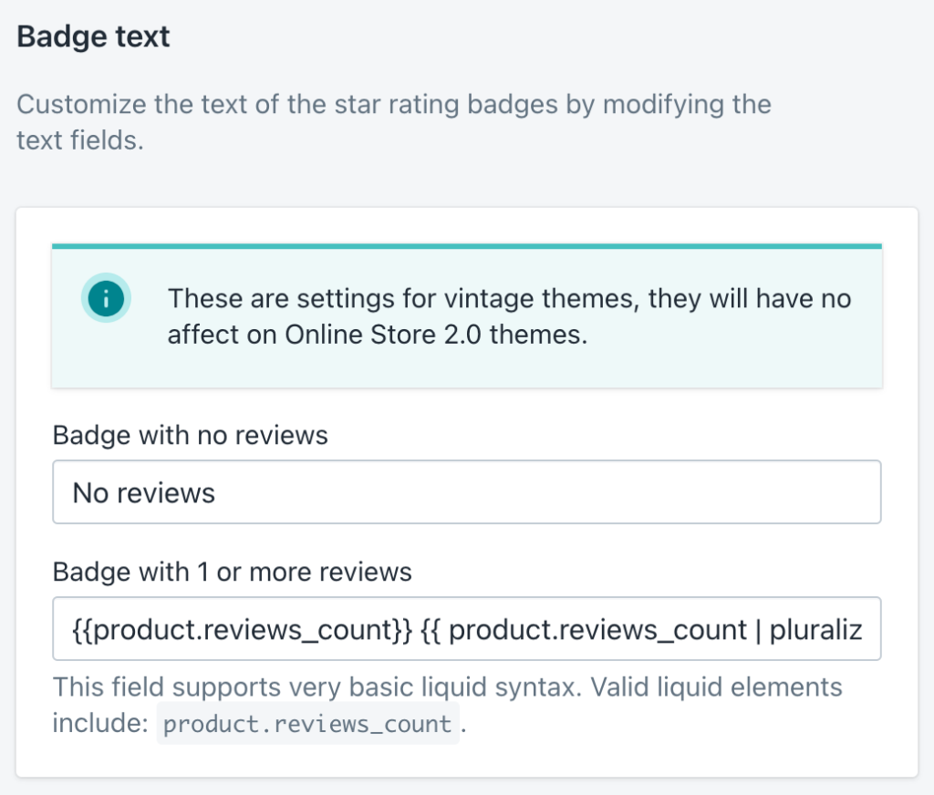 ShopifyアプリProduct Reviewsのアプリ設定バッジテキストの設定