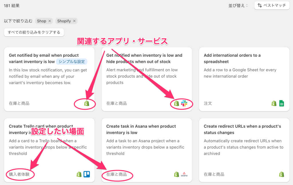 ShopifyFlowのテンプレートの確認方法検索結果の見方