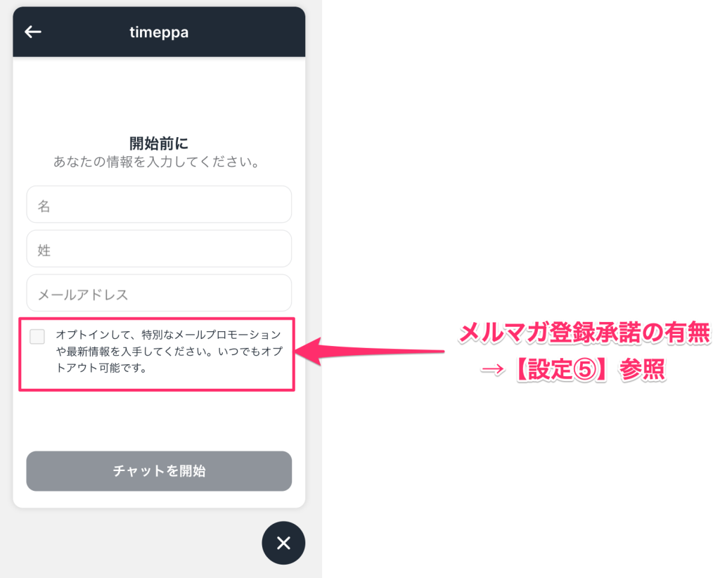 Shopify Inbox のメッセージを送る前に情報を送信する画面